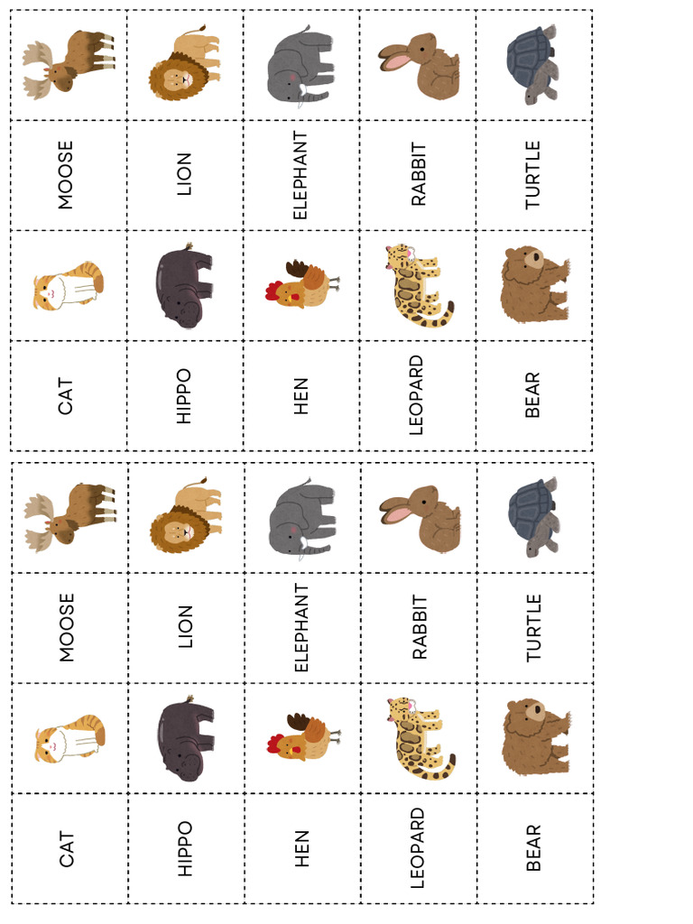 Animals Memory Game Worksheet in Colorful Illustrative Style | PDF
