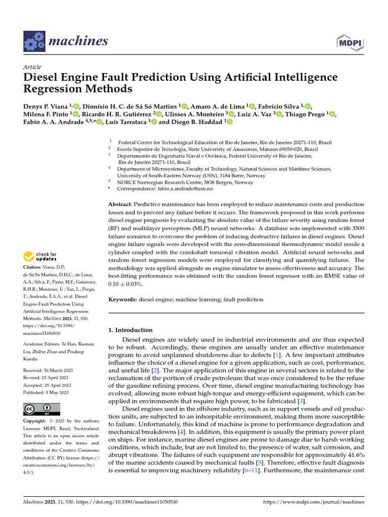 Diesel Engine Fault Prediction AI Methods | PDF | Gases | Engines