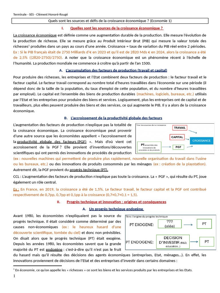 Sources et défis de la croissance économique | PDF | Croissance ...