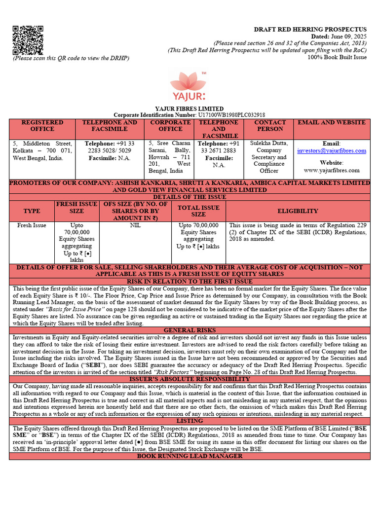 Yajur Fibres Limited Draft Prospectus | PDF | Investing | Securities ...