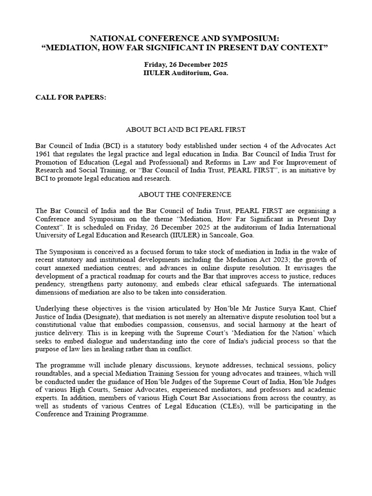 Mediation Conference Call for Papers 2025 | PDF | Mediation | Advocate
