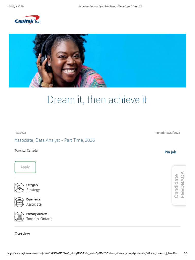 Associate, Data Analyst - Part Time, 2026 at Capital One - CA | PDF |  Computing | Information Technology