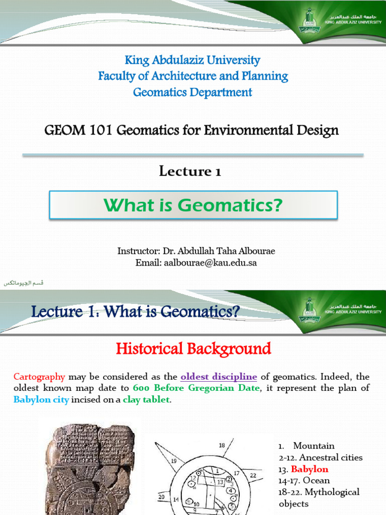 GEOM 101 - Lecture 1 - What Is Geomatics | PDF | Geodesy | Geographic ...