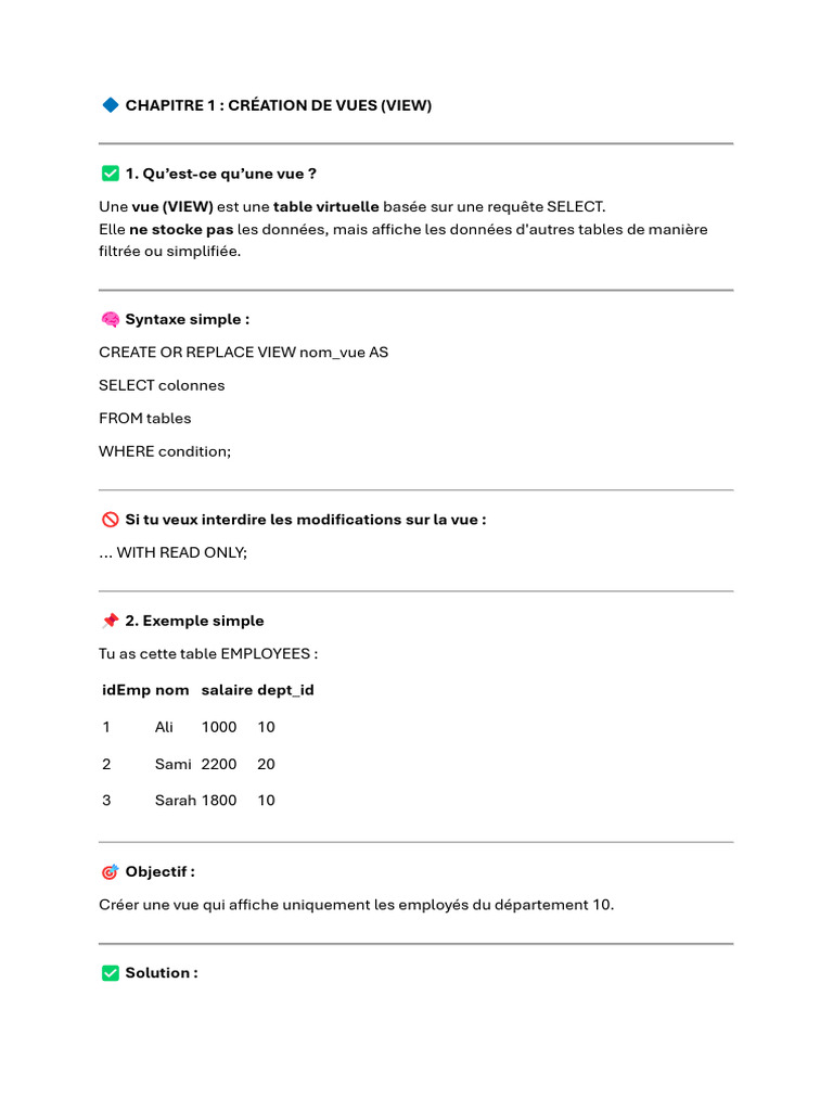 Création de Vues et PL/SQL Anonymes | PDF | PL/SQL | SQL