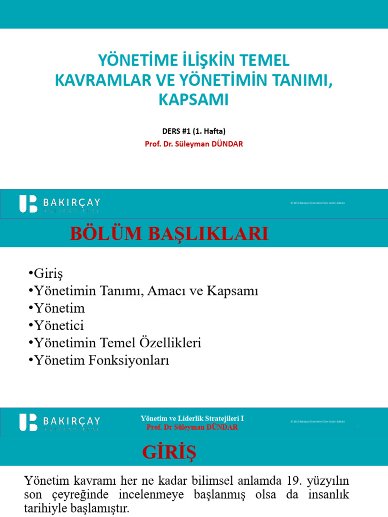 1 Hafta Yonetime Iliskin Temel Kavramlar | PDF