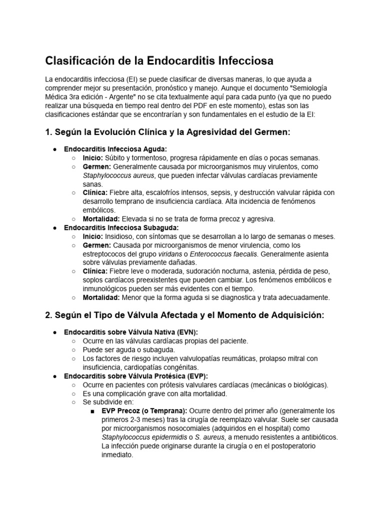 Clasificación de la Endocarditis Infecciosa | PDF | Microbiología ...
