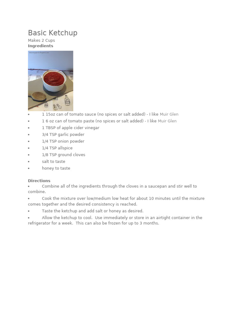 Homemade Basic Ketchup Recipe | PDF