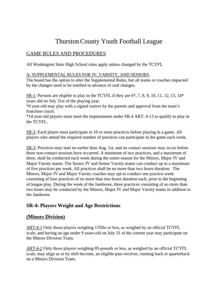 TCYFL Game Rules and Player Guidelines | PDF | American Football | Team ...