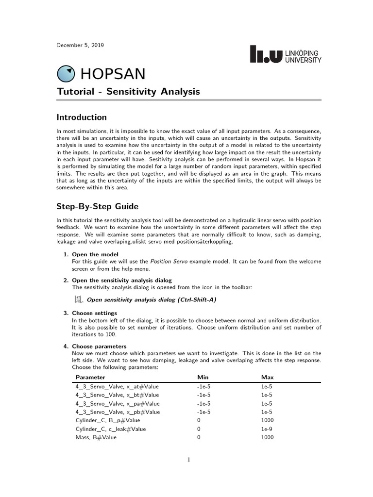 Sensitivity Analysis Tutorial for Hopsan | PDF | Sensitivity Analysis ...
