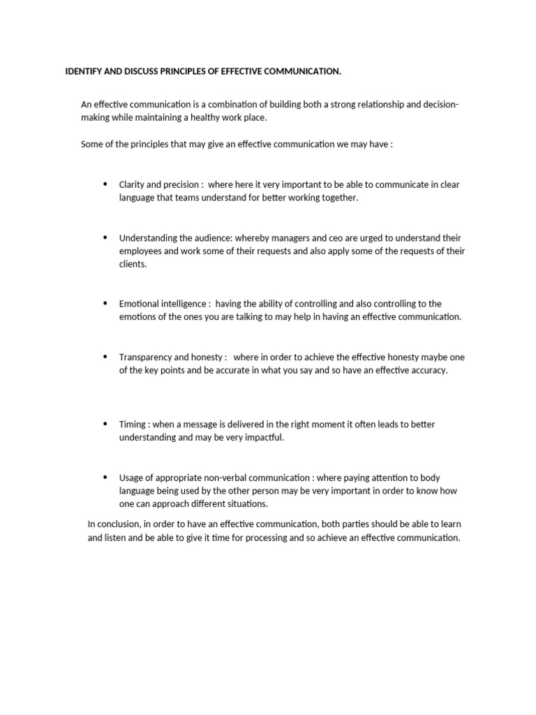 Identify and Discuss Principles of Effective Communication | PDF