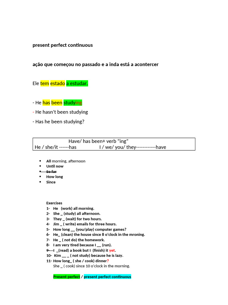 Present Perfect Continuous Explained | PDF