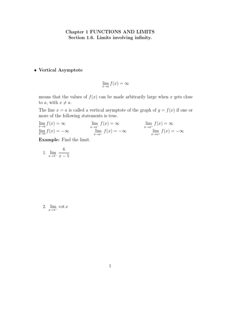 1.6 Limits Involving Infinity | PDF | Asymptote | Limit (Mathematics)