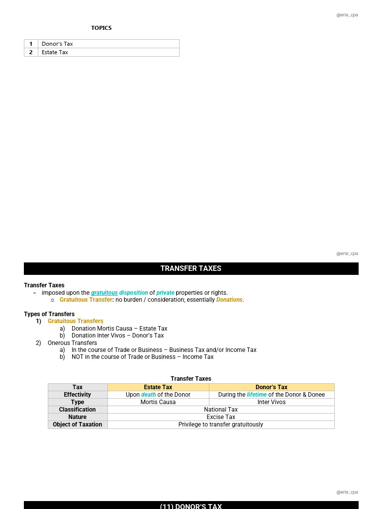 Donor's Tax and Estate Tax Overview | PDF | Taxes | Estate Tax In The ...