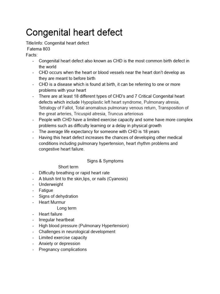 Understanding Congenital Heart Defects | PDF | Congenital Heart Defect ...
