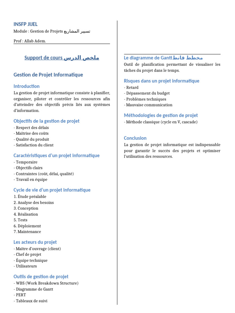 Gestion de Projet Informatique : Guide Complet | PDF | Gestion de ...