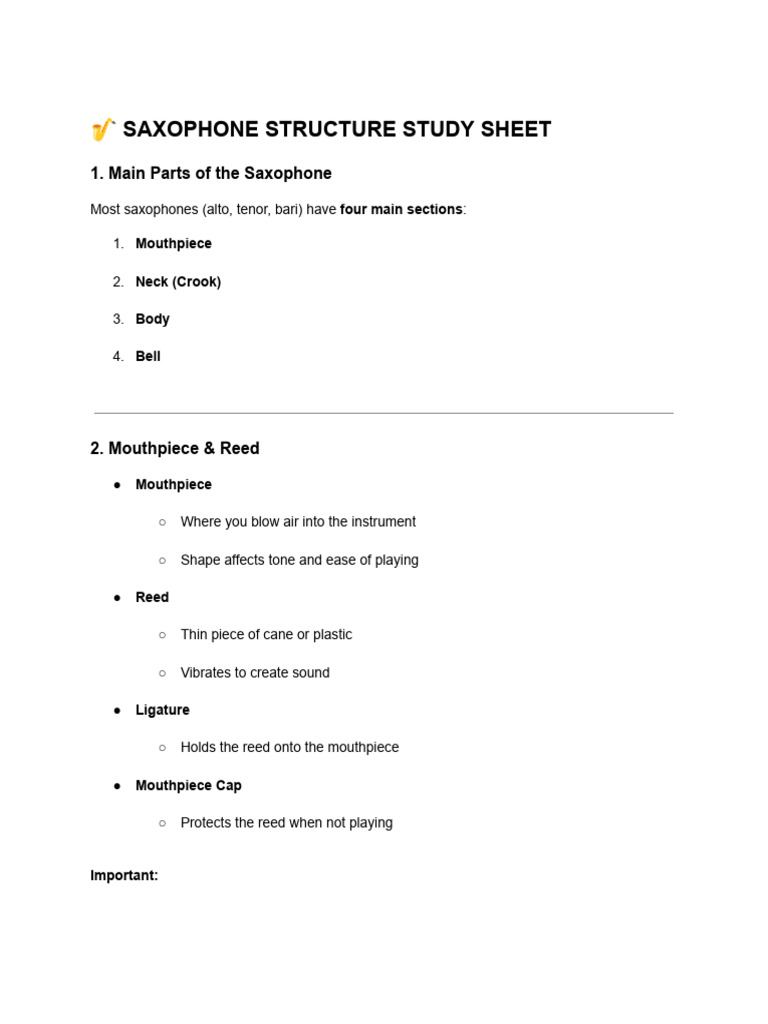 Saxophone Structure Overview Guide | PDF | Tenor Saxophone | Saxophone