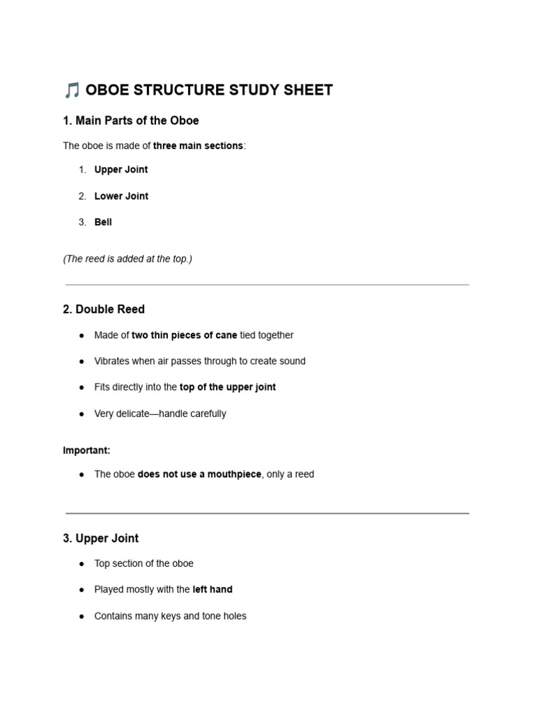 Oboe Structure and Care Guide | PDF | Oboe | Pitch (Music)