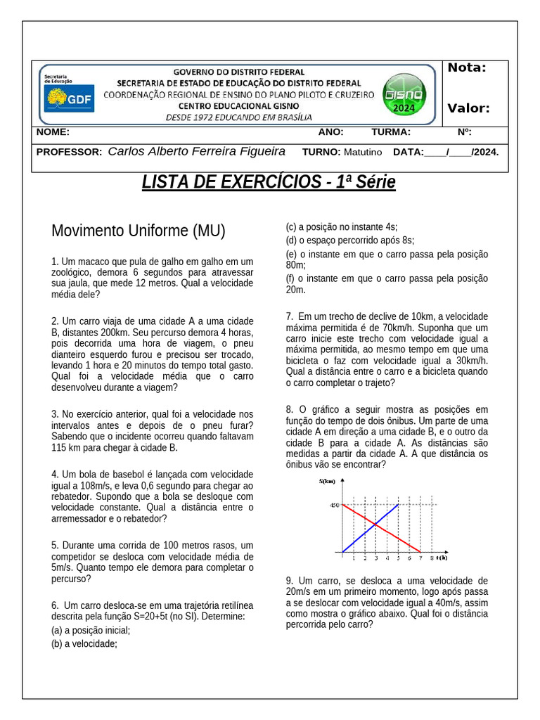 Lista de Exercícios de Física: Movimento | PDF | Órbita | Terra