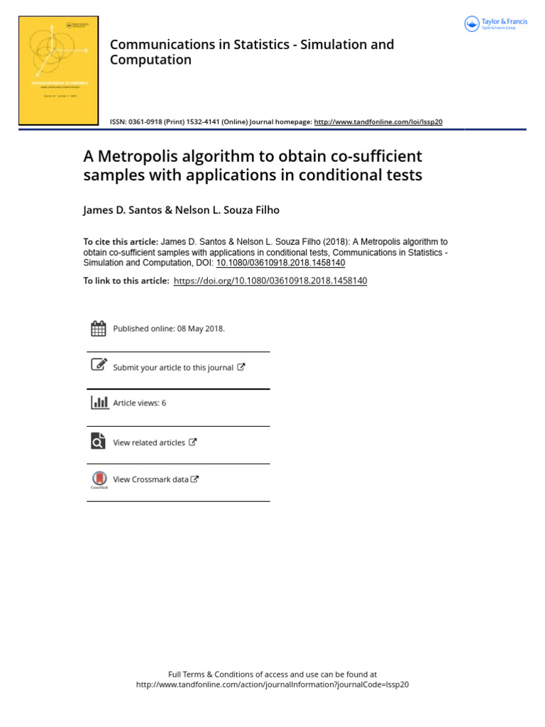 Metropolis Algorithm for Co-Sufficient Samples | PDF | Mathematical ...