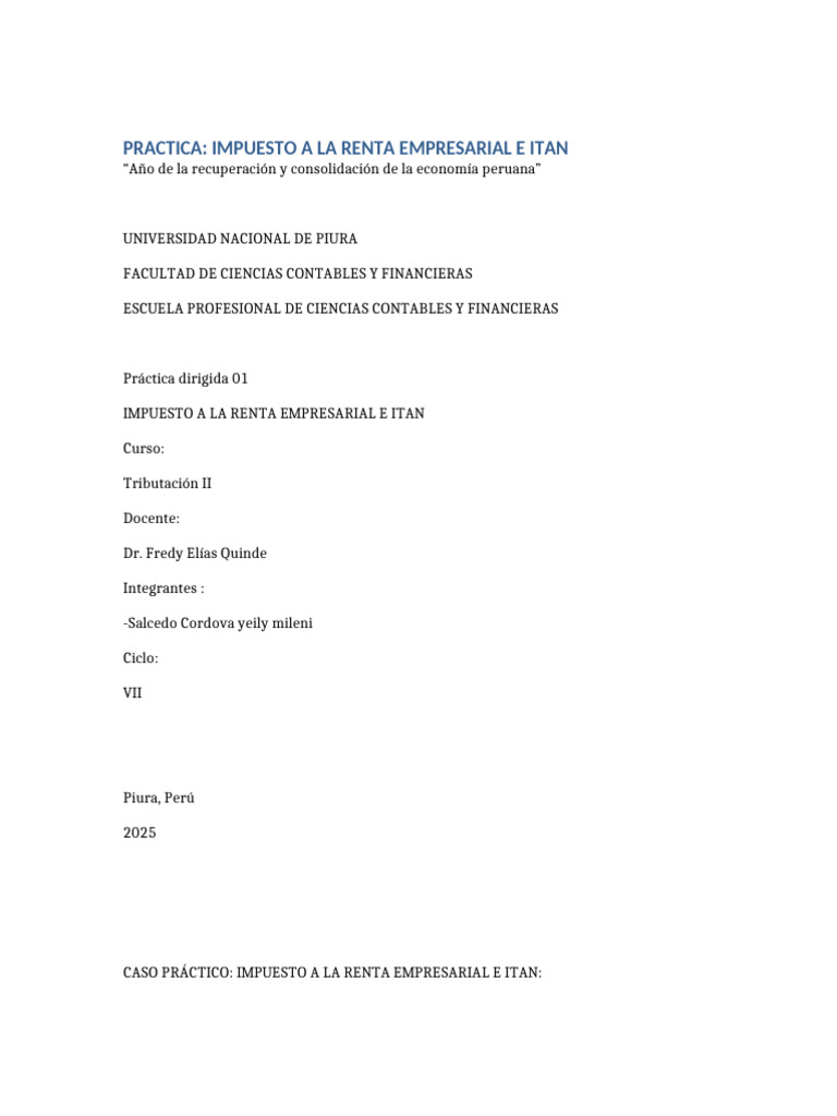 Práctica Ir Empresarial Itan Editable | PDF | Impuesto sobre la renta ...