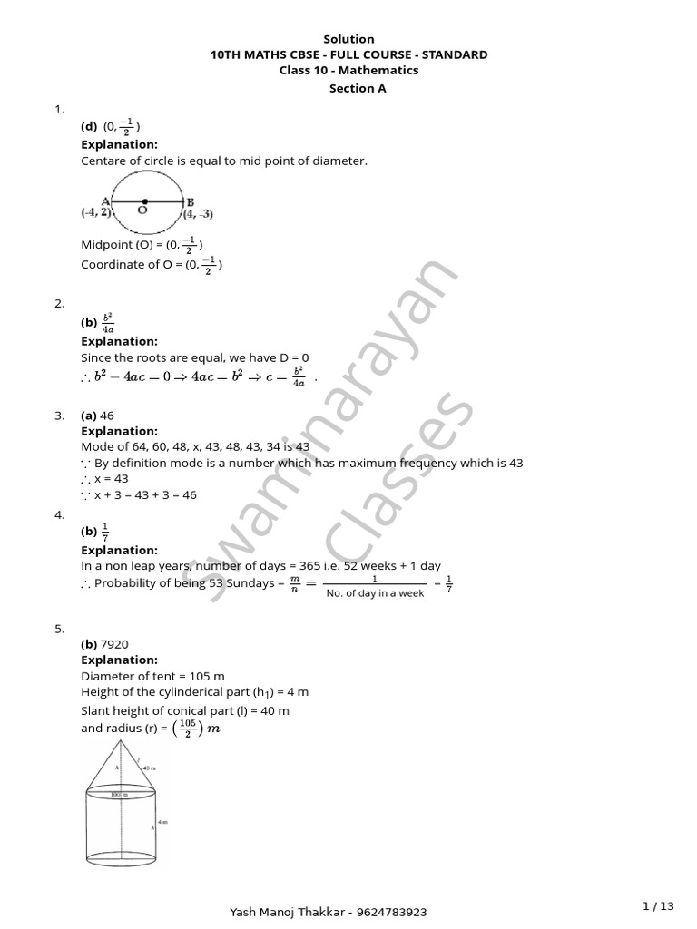 10th Grade CBSE Maths Solutions Guide | PDF | Volume | Angle