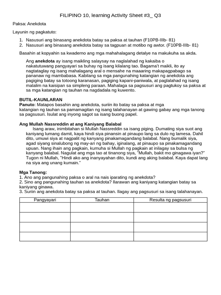Filipino 10 3 | PDF