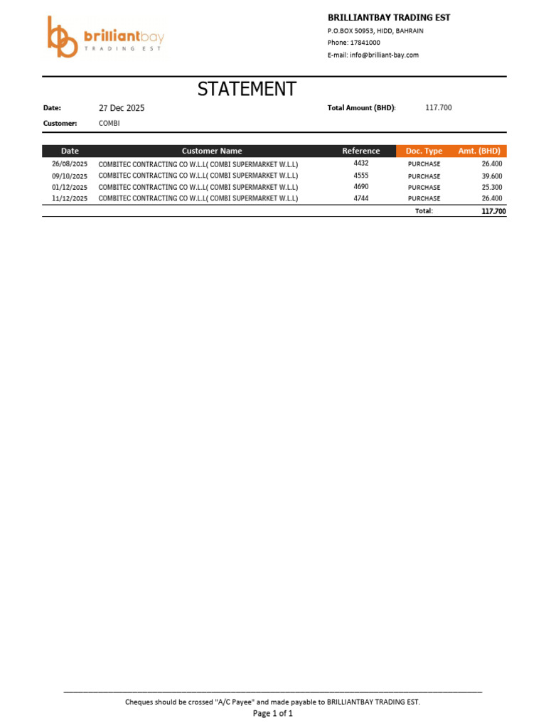 BrilliantBay Trading Invoice Summary | PDF