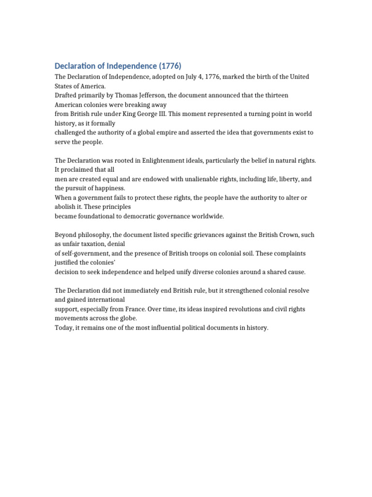 Declaration of Independence 1776 | PDF