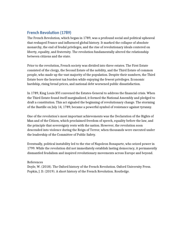 Overview of the French Revolution 1789 | PDF