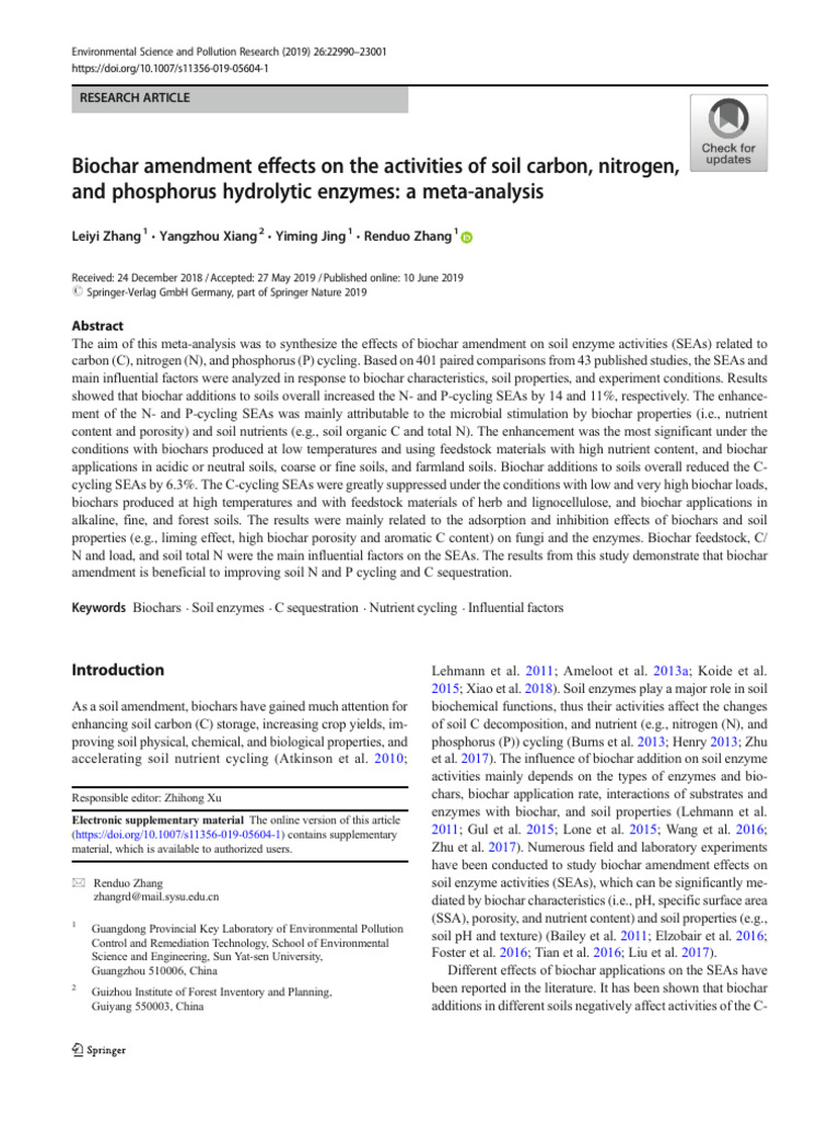 Biochar Amendment Effects On The Activities of Soil Carbon, Nitrogen ...