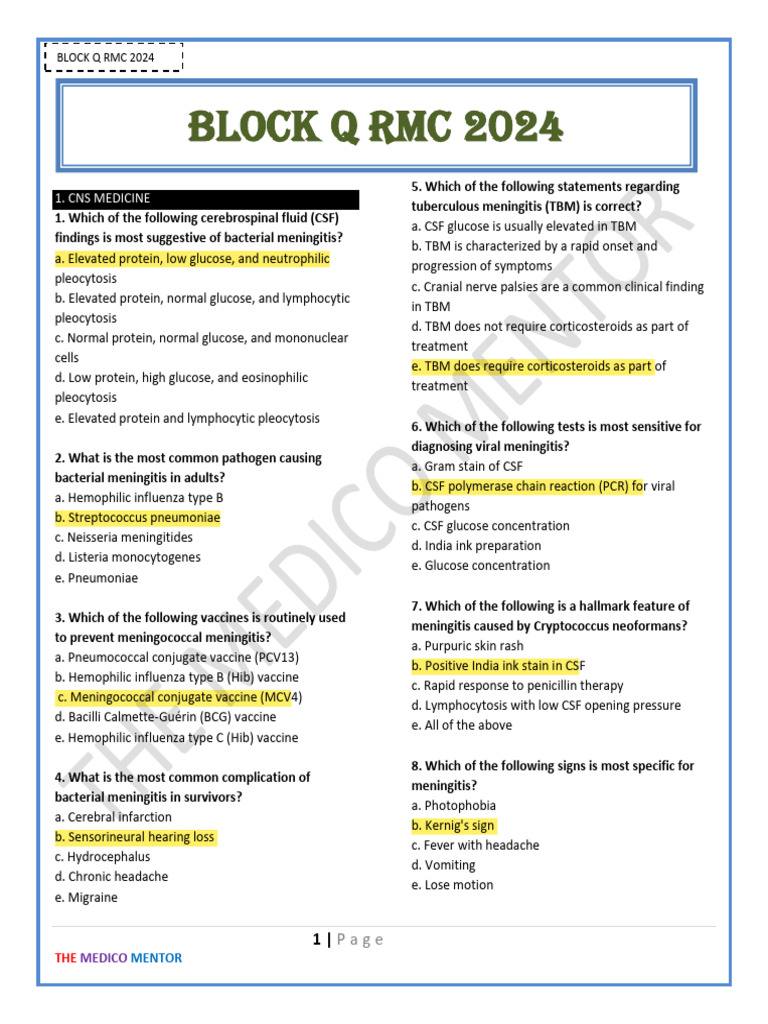 7. Rmc Block q 2024 Solved v1 | PDF | Migraine | Headache
