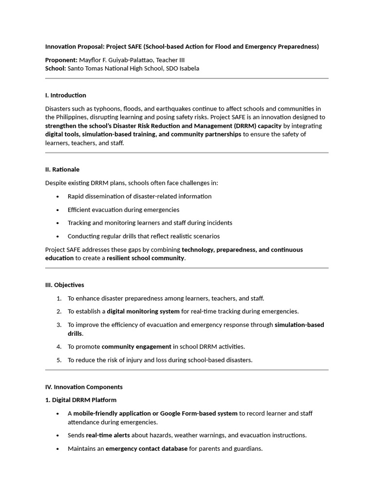 Project SAFE: Enhancing School Disaster Preparedness | PDF | Emergency ...