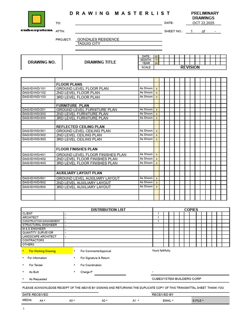Gonzales Residence Drawing Master List | PDF | Real Estate | Home
