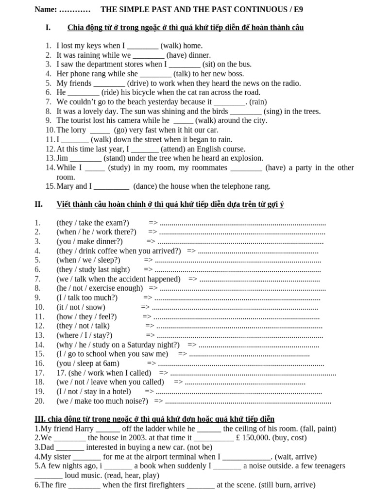 Simple Past vs. Past Continuous Exercises | PDF