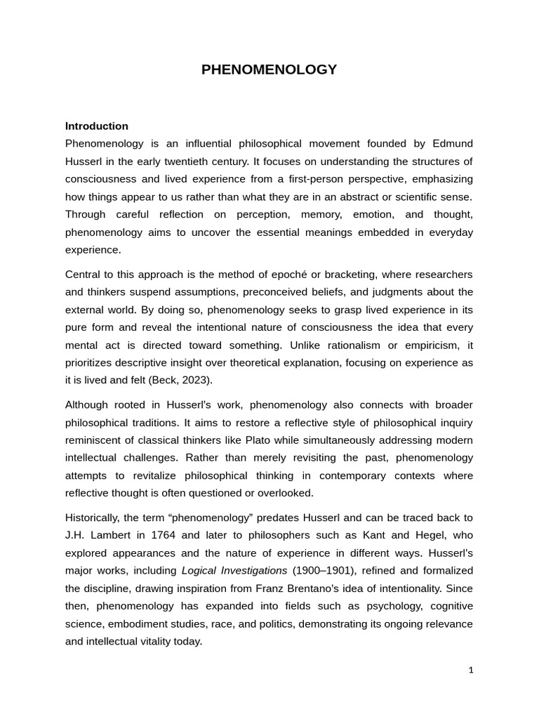 Understanding Phenomenology: Key Concepts | PDF | Phenomenology ...