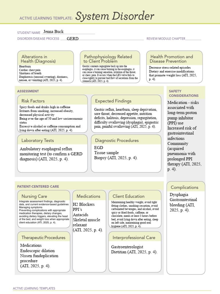 GERD Active Learning Template Guide | PDF | Gastroesophageal Reflux ...