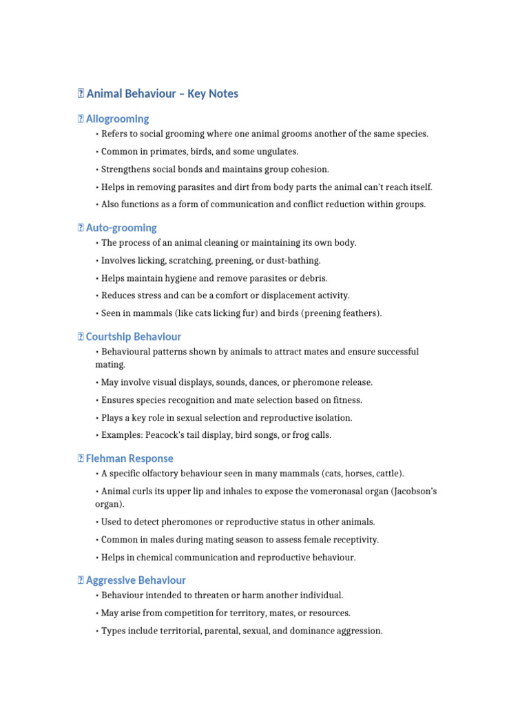 Animal Behavior Insights: Grooming & Courtship | PDF