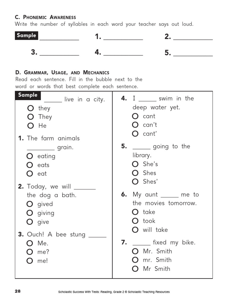 Grade 2 Reading Skills Practice Test | PDF | Linguistics
