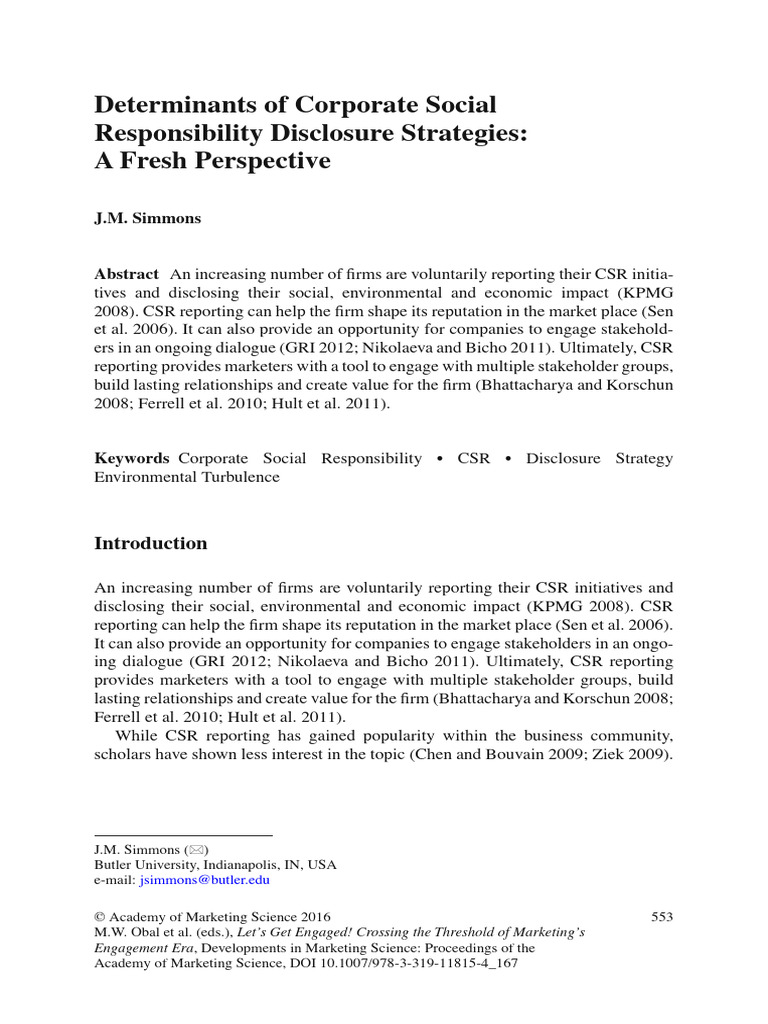 CSR Disclosure Strategy Determinants | PDF | Corporate Social ...