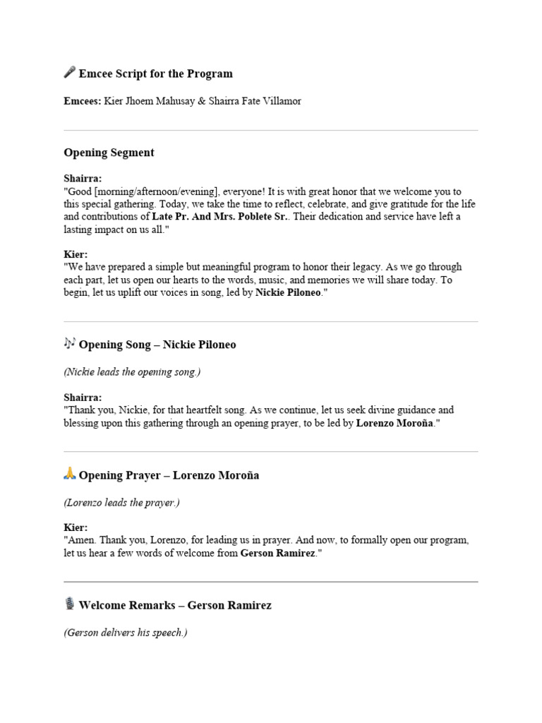 Emcee Script for Tribute Program | PDF