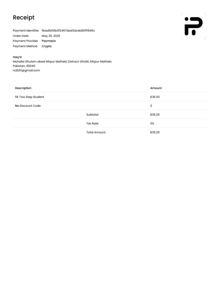 Crypto Payment Receipt for Student Fee | PDF
