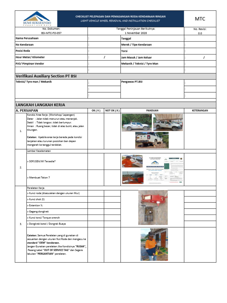 Checklist Pemasangan Roda Kendaraan Ringan | PDF