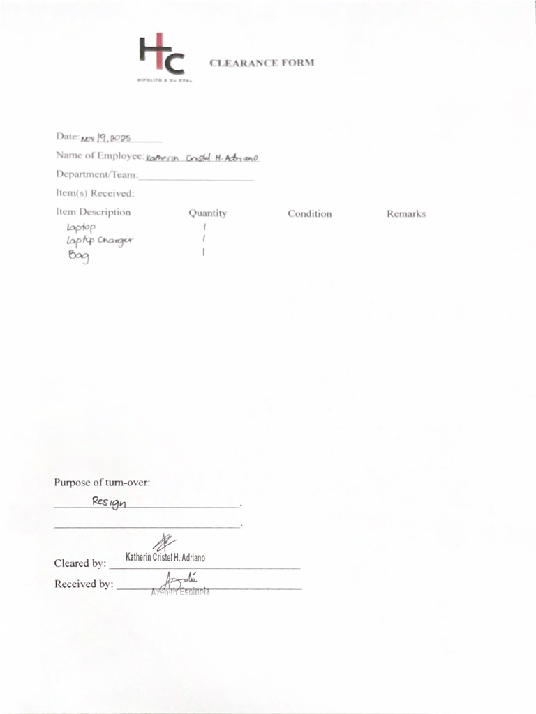 Adriano Clearance Form | PDF