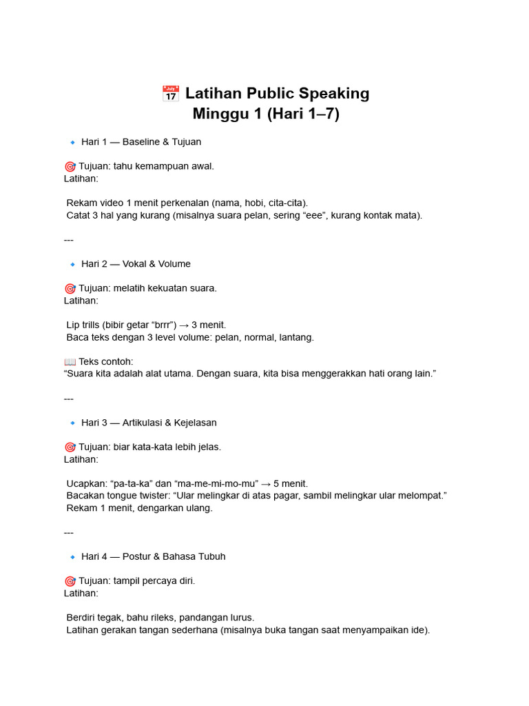 Latihan Public Speaking Minggu Pertama | PDF