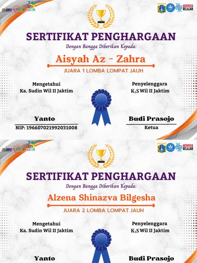 Sertifikat Lomba O2sn 2023 New New | PDF
