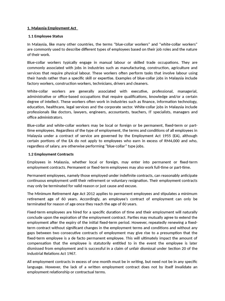 Employment Act Malaysia by My Lecturer | PDF | Employment | Working Time