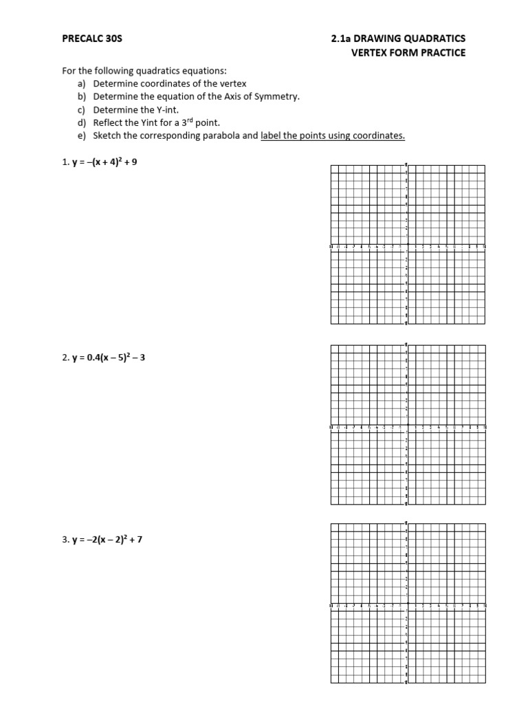 2.1a Drawing Quadratics Vertex Form | PDF
