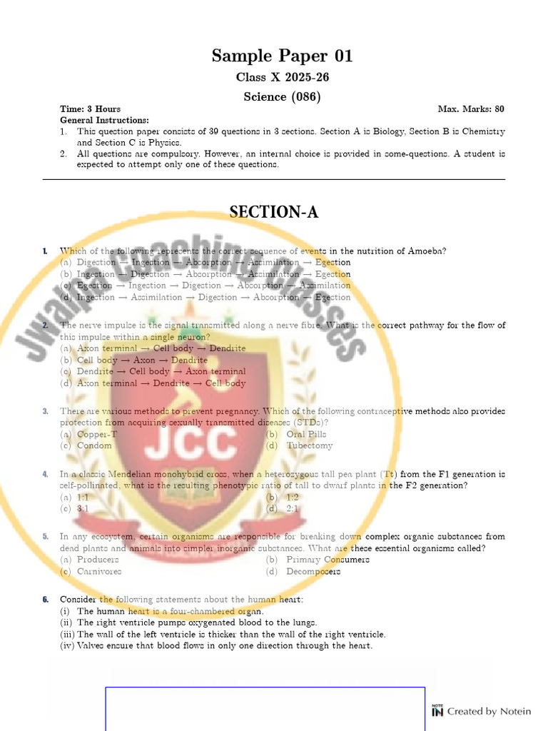 Class 10 Science Sample Paper 2025-26 | PDF | Rust | Iron