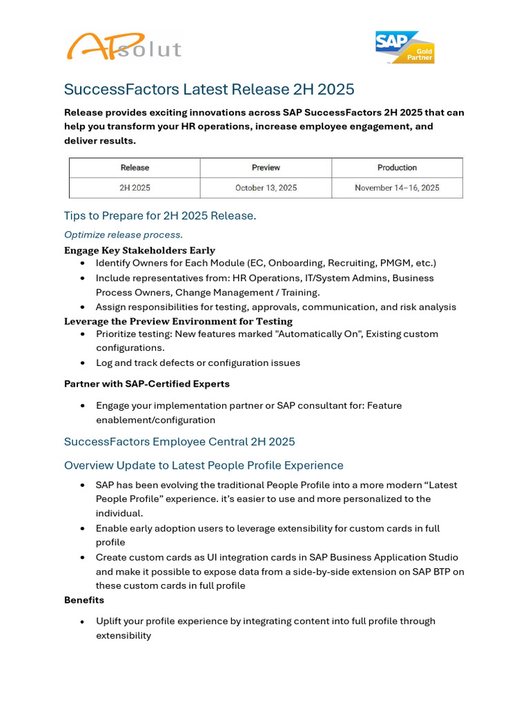 SAP SuccessFactors 2H 2025 Release Overview | PDF | Payroll | Linked In