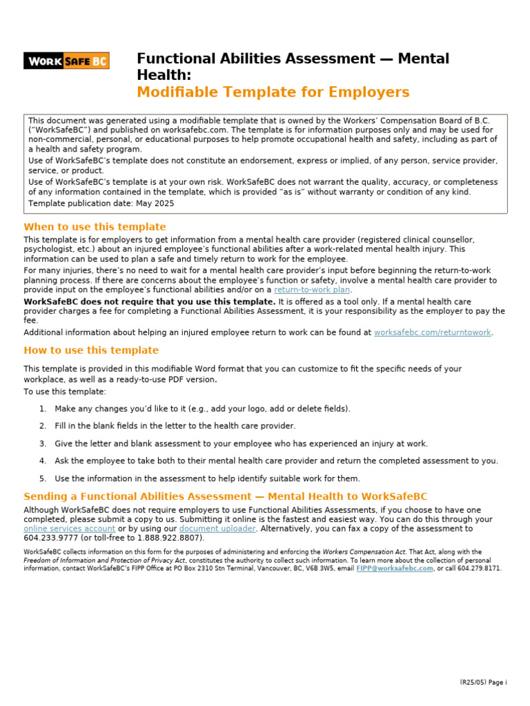 Mental Health Functional Abilities Template | PDF | Employment | Business